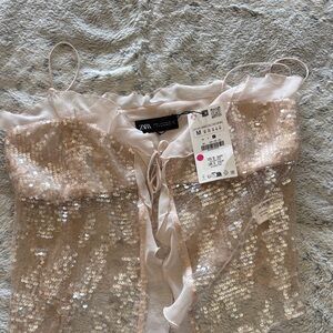 Zara Shimmering Sequin Top in Pink and Gold